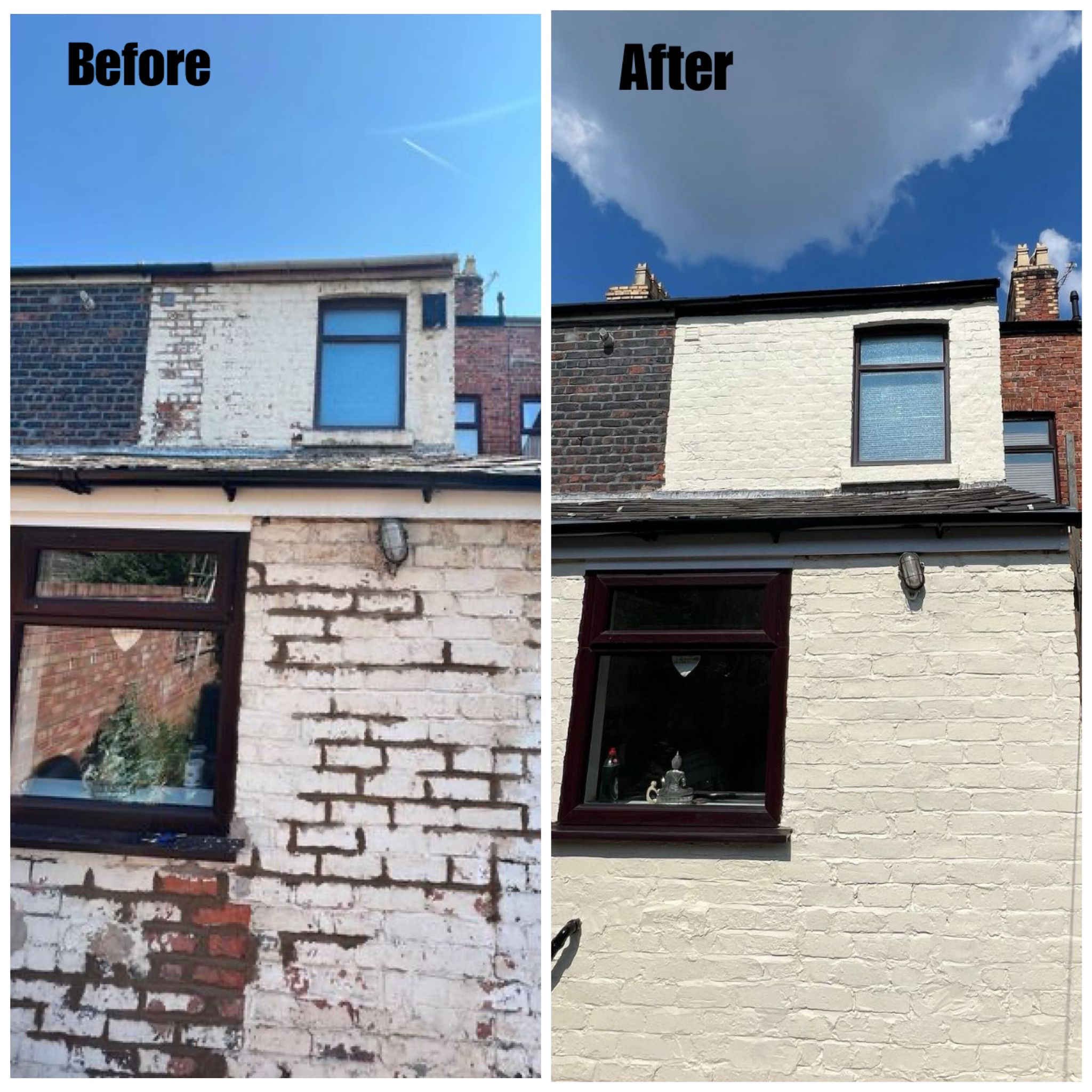 Exterior Brickwork Painting — Before & After by Wavertree Roofing